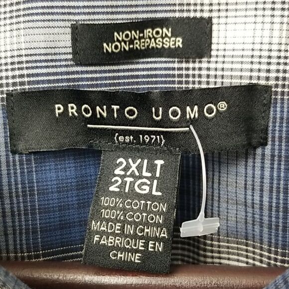 🎁5/$25 Pronto Uomo Shirt Men's Size 2 XL Non-Iron Long Sleeved Plaid Button Up - Picture 2 of 6
